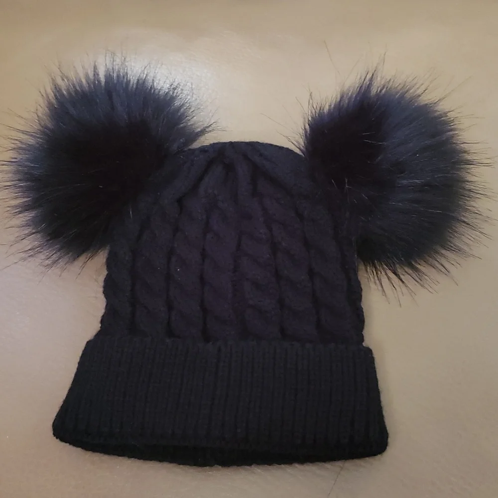 Adorable little girl Autumn Winter Fleece Beanie Knitted Hat With Pom Pom
